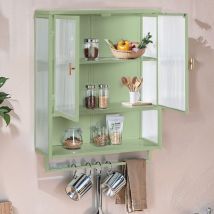 Pensile moderno a due ante con ante in vetro da 60 cm con due ripiani chiusi, un ripiano aperto e portasciugamani, per ingresso, soggiorno, bagno,