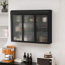 Pensili in vetro con 3 ante ad arco per cucina, soggiorno e bagno (nero)