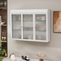 Pensili in vetro con 3 ante ad arco per cucina, soggiorno e bagno (Bianco)