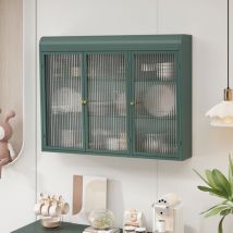 Pensili ad arco in vetro a 3 ante per cucina, soggiorno e bagno (Verde scuro)