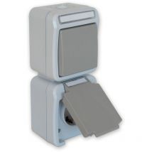 102441 Feuchtraum-Schalterprogramm Schalter/Steckdosen Kombination Pera Hellgrau, Dunkelg - Peranova