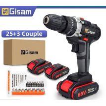 Gisam - Marteau perforateur sans fil à vitesse variable avec batterie et 29 embouts - Boîte en carton