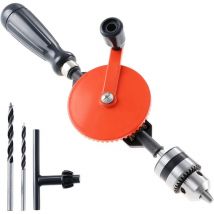 Perceuse à Main Manuelle à Manivelle 3/8 Pouces (1.5mm-10mm) Perceuse Manuelle à Double Pignon avec 2PCS Forets pour Plastique de Carte de Circuit