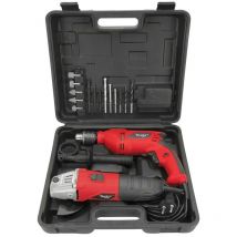 Perceuse à percussion 500W + Meuleuse 500W + Mallette 17 accessoires Itools