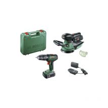 Bosch - Perceuse à percussion Universal Impact + Ponceuse AdvOrbit avec 2 batteries18V 2Ah - chargeur - coffret - 06039D410A
