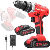 Geevorks - Perceuse électrique 21V, tournevis, réglage 25 vitesses de couples réglables, batterie 2 pièces