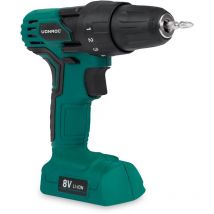 Perceuse sans fil 8V - Lampe led, mandrin 0,8 à10mm - Chargeur et double embout de vissage 50mm inclus (Batterie intégrée)