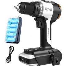 Litheli - Perceuse sans fil 60 Nm avec mandrin sans clé de 1/2', 2 vitesses, 18+1 réglages de couple, batterie Li-ion 2.0Ah