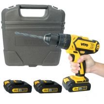 Vito Pro-power - Perceuse visseuse 18V + 3 Batteries lithium 2,0Ah + Chargeur rapide Mallette 18 accessoires vito
