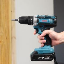 Perceuse visseuse à percussion, perceuse électrique 21 v 2000ml, 2 vitesses variables, 2 jeu de piles, réglage de couple 18+1 - bleu