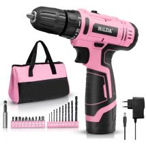 Ersandy - Perceuse-visseuse sans fil 12V, visseuse sans fil, sac de rangement, 20Nm, perceuse-visseuse rose pour bricolage