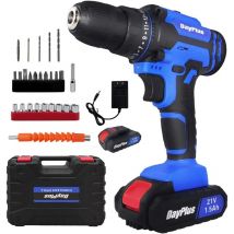 Perceuse Visseuse Sans Fil 21V, Visseuse Devisseuse Sans Fil avec 1 Batterie, 45Nm Perceuse Électrique, 25+1 Réglages de Couple, 26 Accessoires, 2