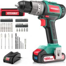 Hychika - Perceuse Visseuse Sans Fil 60Nm, 18V Professional Perceuse Percussion Sans Balais avec2.0Ah Li-ion Batteries, 53PCS Accessoires, Réglage du