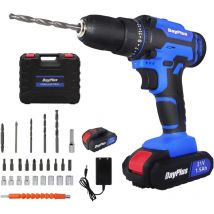 Perceuse Visseuse sans Fil, Jeu de Perceuses à Percussion 21V, 1.5Ah, Chargeur Rapide, Embrayage 25+1, Couple de 450 N.m Pour Percer Les Murs,