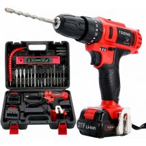 Perceuse Visseuse a Percussion Sans Fil Teeno psr 21V ,Deux batteries 1.5A Visseuse Devisseuse Sans Fil,20 Accessoires,Gants Professionnels - Rouge