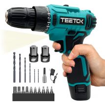 Teetok - Tournevis, perceuse sans fil,2x batterie tournevis électrique haute puissance, perceuse combinée à batterie 40 N.m, mandrin 3/8', lumière