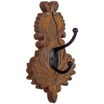 Wanderlust Deco - Percha de pared de madera tallada marrón 11.5x8.5x20.5h cm