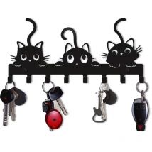 Coocheer - Perchero de pared con forma de gato, toallero moderno y único, llavero de metal negro, gancho para utensilios de cocina.