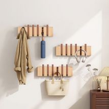 Ultrixe - Perchero de pared con 6 ganchos extraíbles de Montaje en Pared para Colgar Abrigos Bufandas, monederos y más, Natural