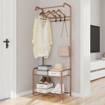 Perchero de pie, Estante de metal marrón para zapatos, estante para ropa, estante para zapatos, estante de almacenamiento para zapatos, 4 ganchos,