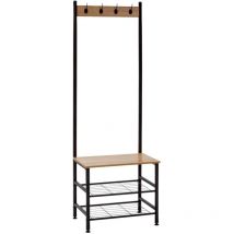 7house - Perchero Metálico con 4 Colgadores y 3 Baldas de Madera Viem 175x60x40cm