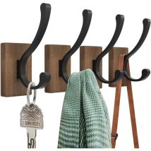 Linduxe - Perchero de madera con 4 ganchos para colgar en la pared, ideal para sombreros, llaves, toallas y carteras. Ideal para sala de estar, baño,
