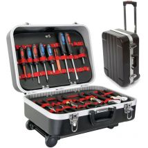 Perel - Valigia portautensili, trolley, maniglia telescopica, portautensili, divisori regolabili, serratura a chiave, 2 chiavi, abs, nero, 461 x 335