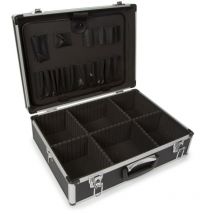 Mallette à outils, panneau porte-outils, séparateurs amovibles, verrouillage par clé, 2 clés, aluminium, gris, 455 x 330 x 152 mm - Perel
