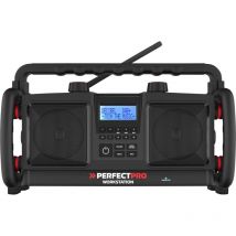Perfectpro - workstation Radio de chantier fm, dab+ Bluetooth, aux fonction de charge de la batterie, fonction mains libres, avec microphone, protégé