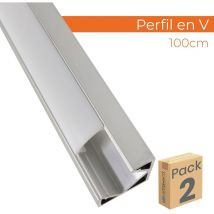 Perfil de Aluminio 1M 45o para tira led. Tapones y clips incluidos Pack 2 Ud.