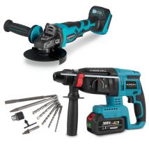 Onevan - Perforateur-burineur sans fil 26mm avec 10 accessoires+Meuleuse d'angle à 3 vitesses Brushless - avec deux batteries et chageur
