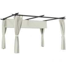 Pergola 3 x 4 m toile toit rétractable 4 rideaux ajustables métal noir polyester haute densité 180g/m² crème
