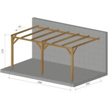 Jardinatoire - Pergola adossée plate - 15 m2 (3x5) - bois massif - traitement classe 3 - fabrication française avec pieds de poteaux réglables