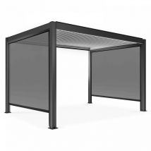 Oviala - Pergola bioclimatique autoportée motorisée éclairée 3x4m et 2 stores