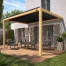 Pergola bioclimatica addossata 3 x 4 m con decoro legno