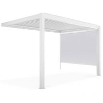 Oviala - Pérgola bioclimática adosada blanca de 3x4m y 1 toldo de 2,66x2,4m