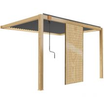Oviala - Pérgola bioclimática adosada de 3 x 4m gris en madera con 1 mampara