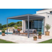 Pérgola Bioclimática Adosada Piana De Aluminio Gris 4x3m - Cuchillas Ajustables