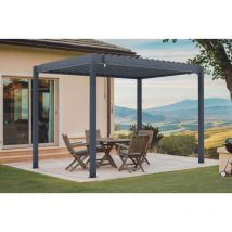 Cazeboo - Pérgola bioclimática autoportante piana de aluminio gris 3x2m - listones ajustables