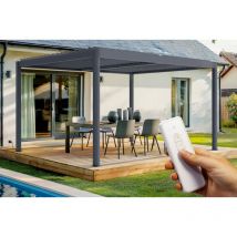 Pérgola bioclimática eléctrica SANTA 4x3m en aluminio gris - Cuchillas ajustables