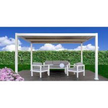 Gazebo Pergola Bioclimatica Da Esterno Solanum Deluxe Bianca In Alluminio - 3x3xh2,28 M