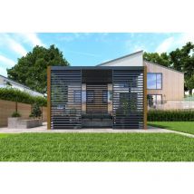 Giardini Di Maggio - Pergola bioclimatica Calicantus wood colori antracite/legno 4x4x(H)2.50 m
