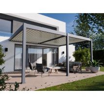 Direct Abris - Pergola Bioclimatique Aluminium Adossee 19 m² - 3,6 x 5,3m - Gris - Lames Orientables de 0 à 120° - halo 19