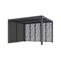 Foresta - Pergola bioclimatique per 36M30V bi Habrita alu 10,8m2 gris avec panneaux moucharabieh côté 3,60m et ventelles latérales mobiles côté 3m