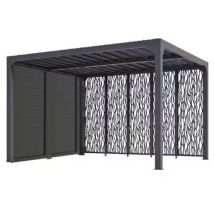 Foresta - Pergola Bioclimatique Per 36m30v Bi Habrita Alu 10,8m2 Gris Avec Panneaux Moucharabieh Côté 3,60m Et Ventelles Latérales Mobiles Côté 3m