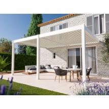 Direct Abris - Pergola bioclimatique 3,6x5,3 - halo 19 blanc adossée - Lames en Aluminium - Lames Orientables de 0 à 120°