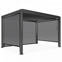 Oviala - Pergola bioclimatique 3 x 4 m autoportée avec 3 stores gris