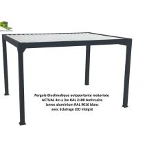 Green Outside - Pergola bioclimatique aluminium 4x3m, motorisee avec éclairage led intégré -autoportante coloris Noir Sable (RAL2100) - Qualité pro