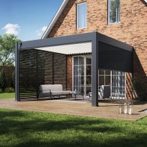 Pergola Bioclimatique Ombréa adossée collection vs 4x4M - Anthracite/Blanc - V2