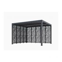 Pergola bioclimatique Habrita Foresta PER 36M30M BI aluminium 10,8m2 avec panneaux moucharabieh gris pour côté 3m et côté 3,60m